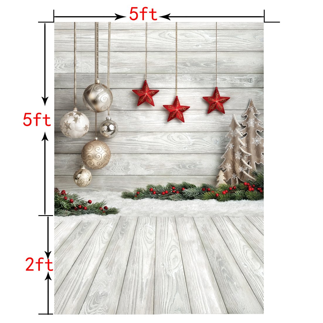 SJOLOON Christmas Backdrop Balls White Wood Floor Photography Backdrop Christmas Backdrops for Photography Photo Backdrops Studio Background 10383(5x7FT)