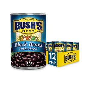 bush's best 15 oz canned black beans, source of plant based protein and fiber, low fat, gluten free, (pack of 12)