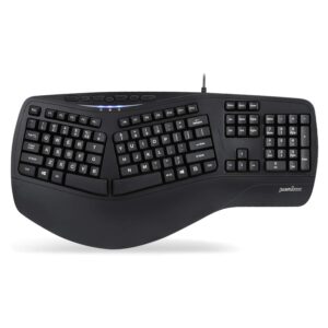 perixx periboard-312 ergonomic backlit keyboard - wired usb with 2 hubs - natural ergonomic split design - white led - black