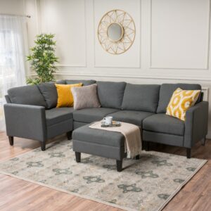 gdf studio bridger oxford grey fabric sectional couch with ottoman