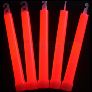 glow sticks bulk wholesale, 25 6” industrial grade red light sticks. bright color, glow 12-14 hrs, safety glow stick with 3-year shelf life, glowwithus brand