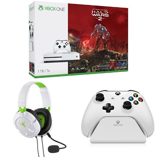 Xbox One S 1TB Console - Halo Wars 2 Bundle + Turtle Beach Recon 50X White Stereo Gaming Headset + Controller Gear White Controller Stand v2.0