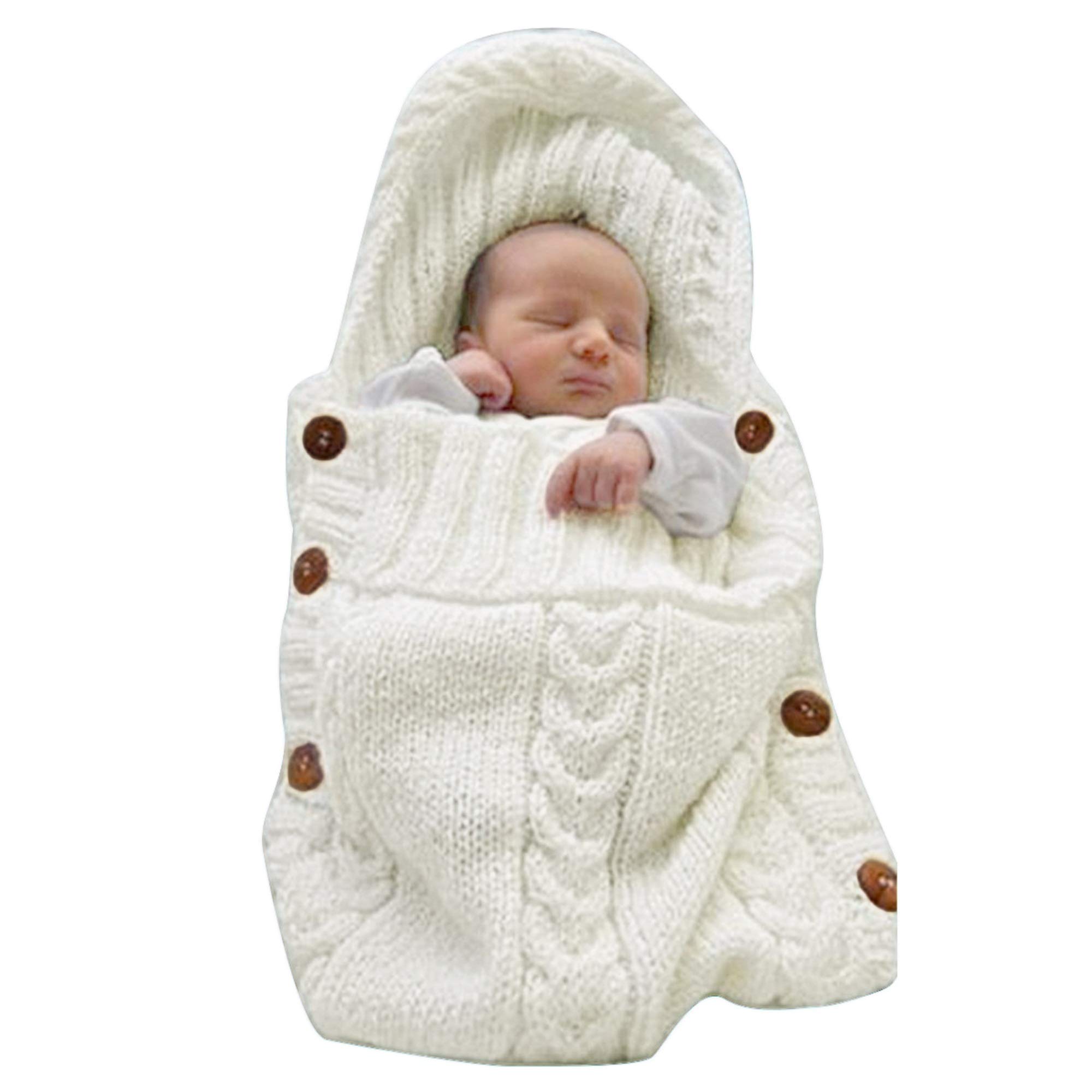 XMWEALTHY Newborn Baby Wrap Swaddle Blanket Knit Sleeping Bag Receiving Blankets Stroller Wrap for Baby (Beige) (0-6 Month)