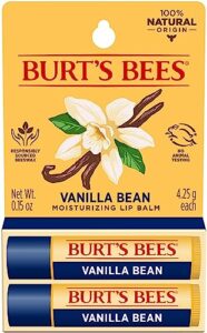 burt's bees lip balm mothers day gifts for mom - vanilla bean, lip moisturizer with responsibly sourced beeswax, tint-free, natural conditioning lip treatment, 2 tubes, 0.15 oz.