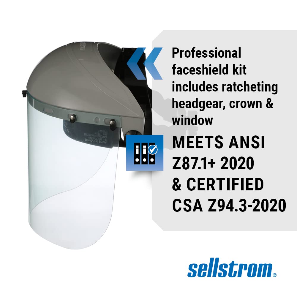 Sellstrom Advantage Series Face Shield - Clear Window with Standard Binding - Comfortable Ratcheting Headgear, ANSI Z87.1+ (S30120)