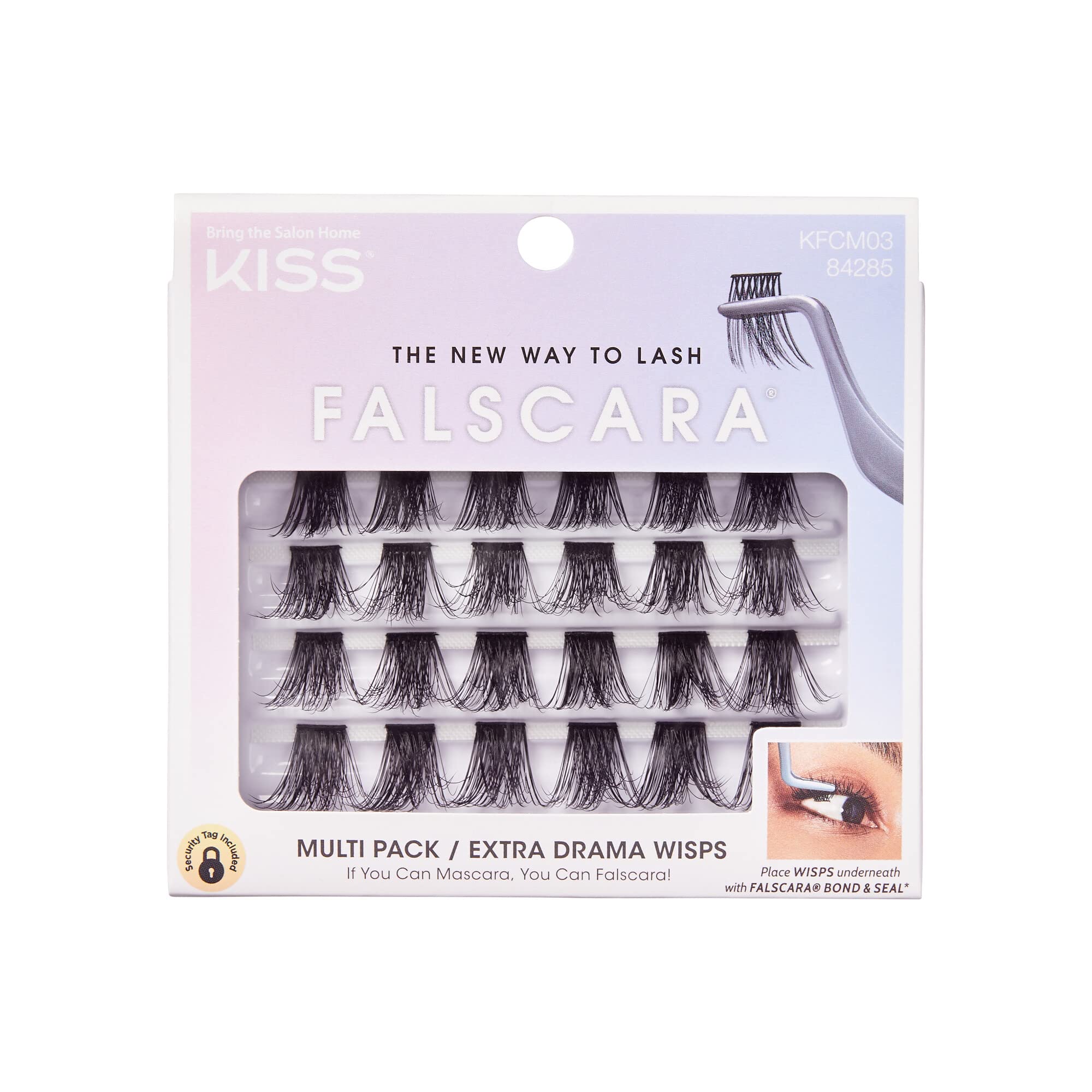 KISS Falscara Multipack False Eyelashes, Lash Clusters, Extra Drama Wisps', 18mm-20mm, Includes 24 Lash Wisps (6 Short, 12 Medium, 6 Long), Contact Lens Friendly, Easy to Apply, Reusable Strip Lashes