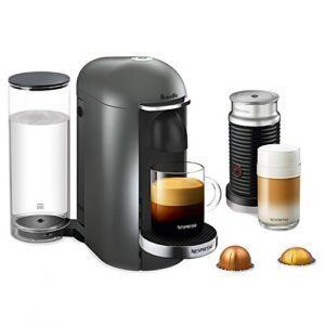 nespresso vertuoplus deluxe coffee and espresso machine by breville with milk frother, titan