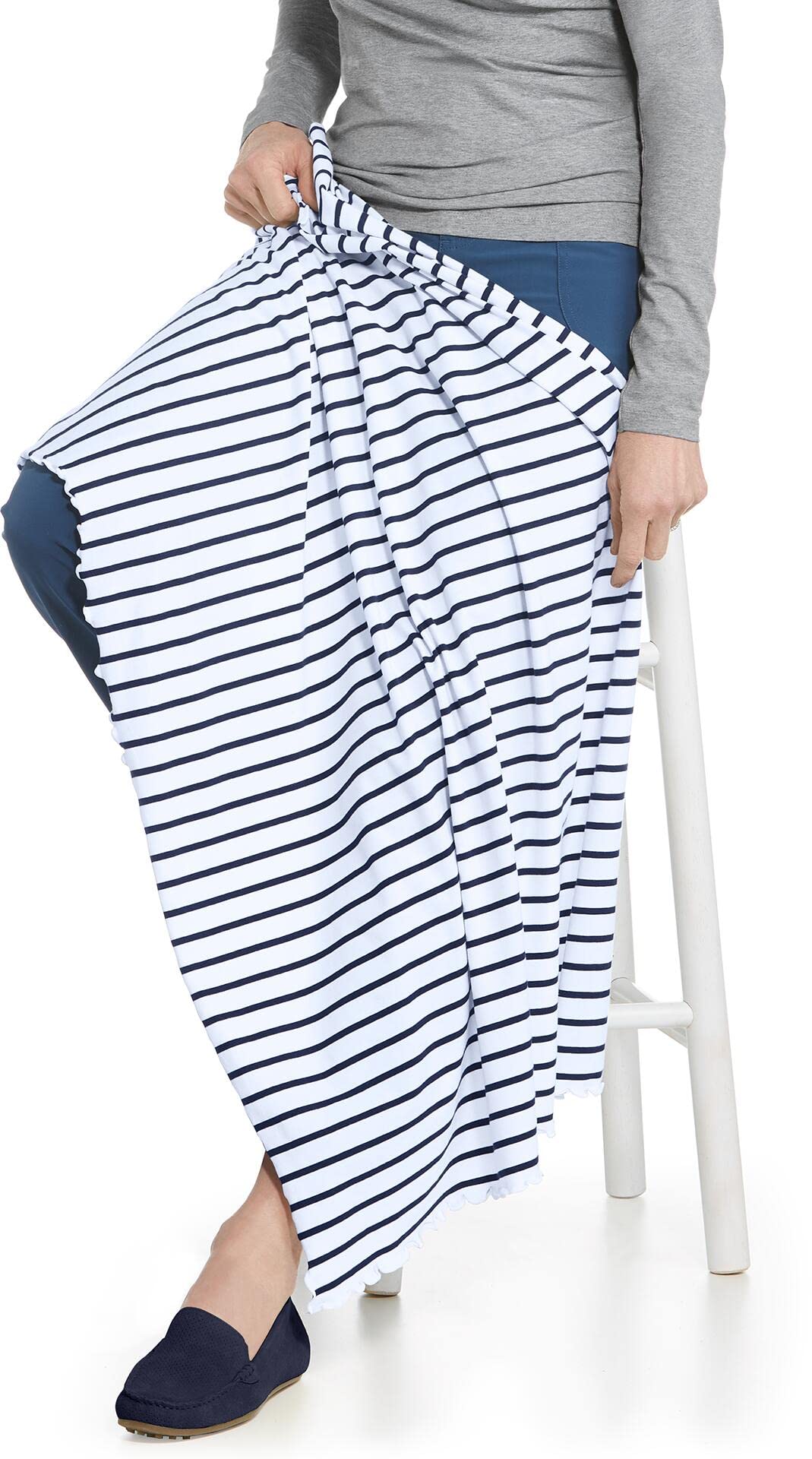 Coolibar UPF 50+ Savannah Sun Blanket - Sun Protective (One Size- White/Navy Stripe)