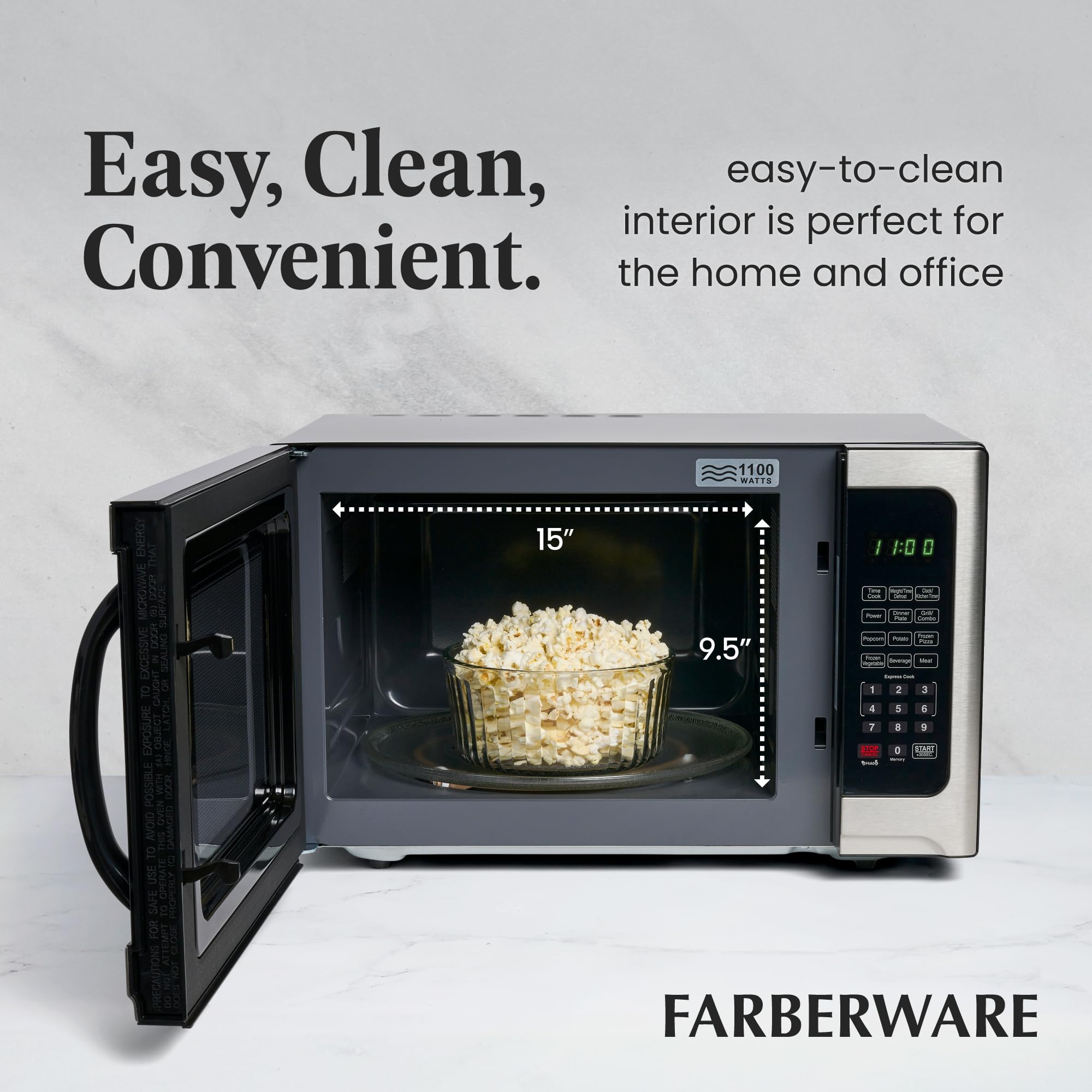 Farberware Countertop Microwave 1100 Watts, 1.2 cu ft - Microwave Oven With LED Lighting and Child Lock - Perfect for Apartments and Dorms - Easy Clean Black Stainless Steel