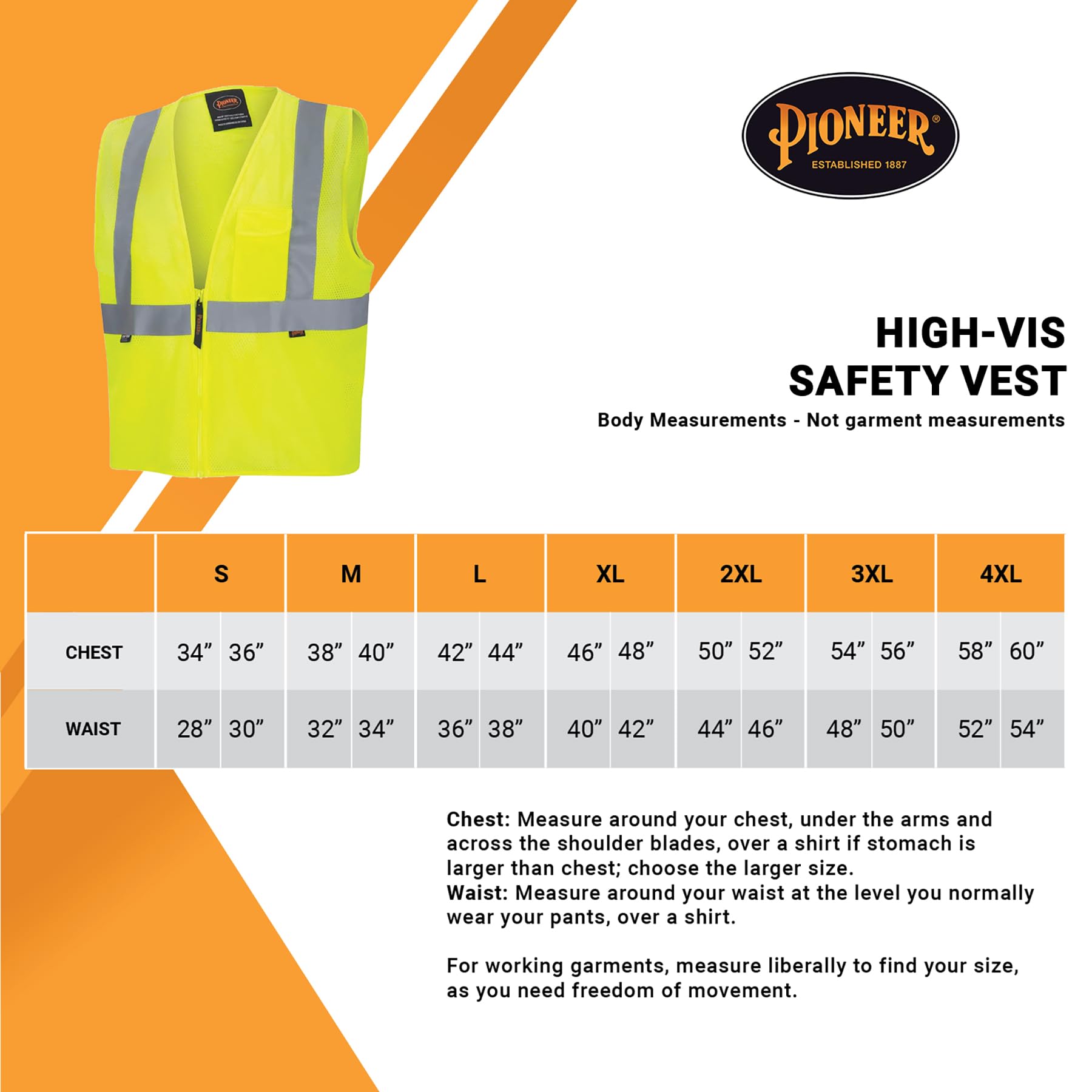 Pioneer High Visibility Safety Vest, Tricot Polyester Mesh, Zip-Up, Reflective Tape, Yellow/Green, Unisex, V1060360U-L, Large