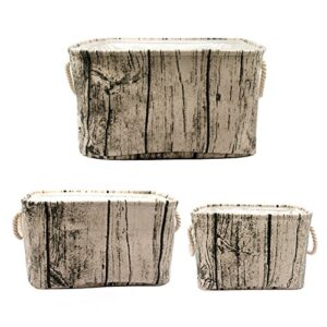 jacone stylish tree stump design rectangular storage baskets durable fabric washable storage bins organizers with rope handles, decorative and convenient for kids rooms - set of 3