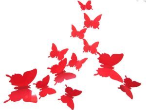 allicere 12pcs 3d butterfly removable wall decals diy home decorations art decor wall stickers murals for babys kids bedroom living room classroom office(color:red)
