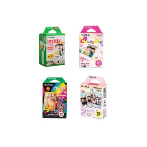 fujifilm instax mini film bundle d consists of daylight film 20 pack, rainbow 10 pack, shiny star 10 pack, candy pop 10 pack
