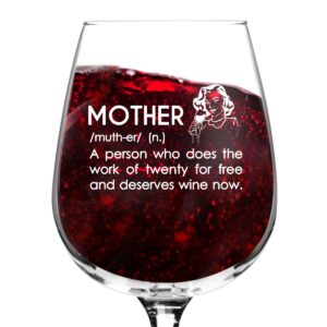 mother definition funny mom wine glass gifts for women- premium birthday gift for her, best friend- unique present idea