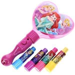 Townley Girl Disney Princess Sparkly Lip Balm For Girls, 4 pack with Light Up Mirror