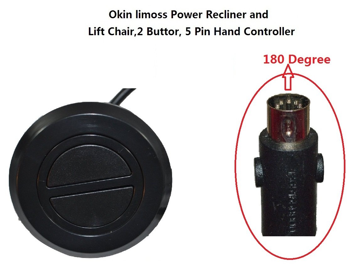 GYG Lift Chair or Power Recliner Hand Controller, 2 Button 5 pin, 180° Degree Angle