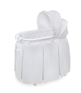 badger basket wishes rocking baby bassinet heirloom quality bedside sleeper with bedding, pad, and storage basket - white