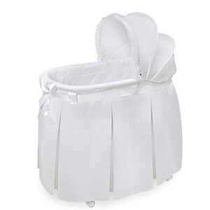 Badger Basket Wishes Rocking Baby Bassinet Heirloom Quality Bedside Sleeper with Bedding, Pad, and Storage Basket - White