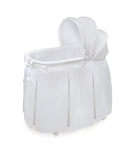 Badger Basket Wishes Rocking Baby Bassinet Heirloom Quality Bedside Sleeper with Bedding, Pad, and Storage Basket - White