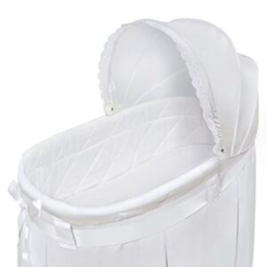 Badger Basket Wishes Rocking Baby Bassinet Heirloom Quality Bedside Sleeper with Bedding, Pad, and Storage Basket - White