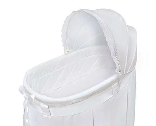 Badger Basket Wishes Rocking Baby Bassinet Heirloom Quality Bedside Sleeper with Bedding, Pad, and Storage Basket - White