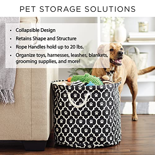 Bone Dry Pet Storage Collection Striped Paw Patch Bin, Small Round, Grayz, Medium Breeds