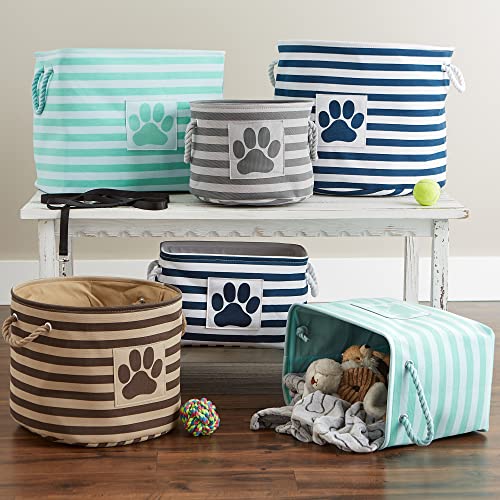 Bone Dry Pet Storage Collection Striped Paw Patch Bin, Small Round, Grayz, Medium Breeds