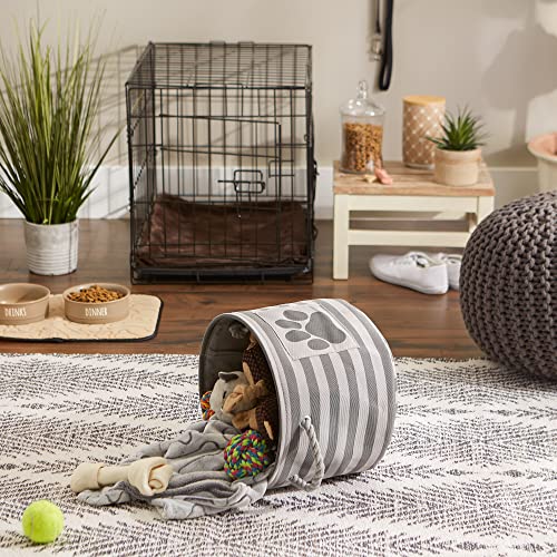 Bone Dry Pet Storage Collection Striped Paw Patch Bin, Small Round, Grayz, Medium Breeds