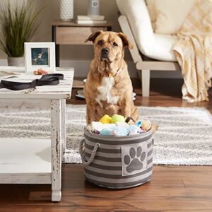 Bone Dry Pet Storage Collection Striped Paw Patch Bin, Small Round, Grayz, Medium Breeds