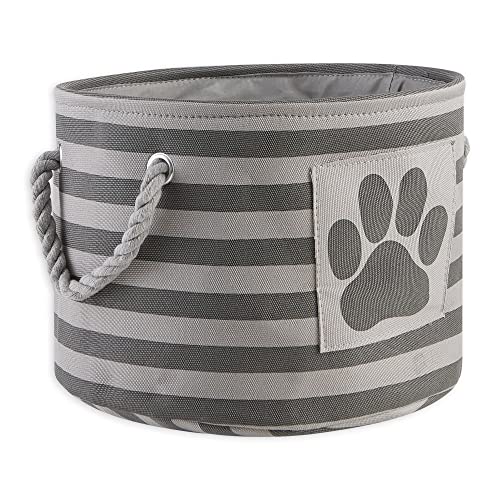 Bone Dry Pet Storage Collection Striped Paw Patch Bin, Small Round, Grayz, Medium Breeds