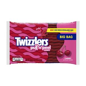 twizzlers pull 'n' peel cherry flavored licorice style, low fat candy big bag, 28 oz