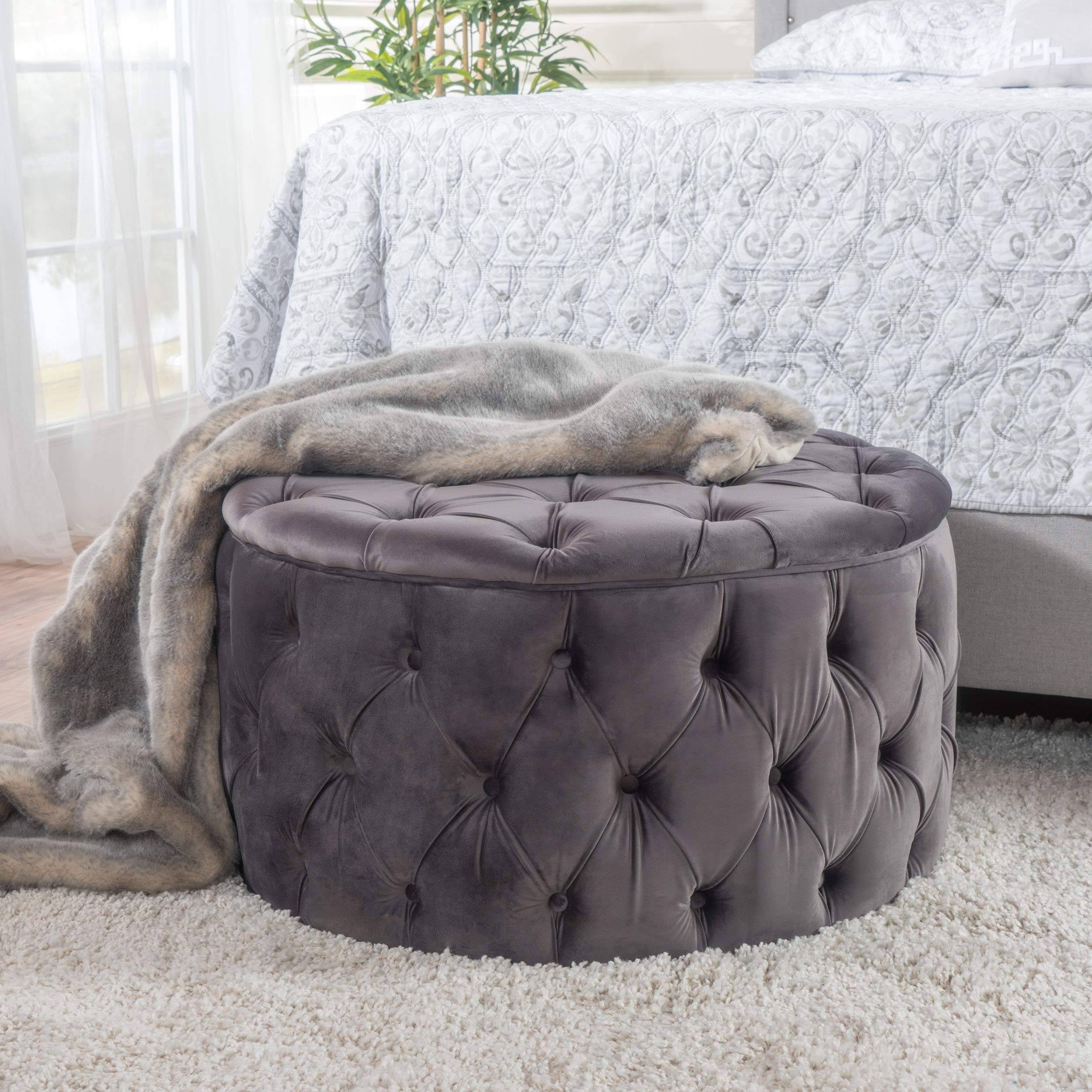 Christopher Knight Home Zelfa Velvet Ottoman, Grey