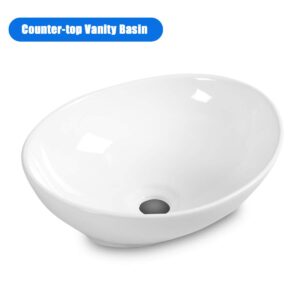 Giantex Bathroom Sink, Vessel Sink 16x13 Inch, Basin Porcelain with Anti-clogging Pop Up Drain, Countertop Bathroom Vanity Vessel Sink, Oval Ceramic Sink Bowl, Bathroom Vessel Sink, White