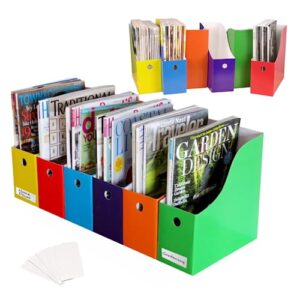 evelots magazine file holder organizer box (6, 12, or 24 pack) storage for desk and shelves multiple color options - includes labels for organization
