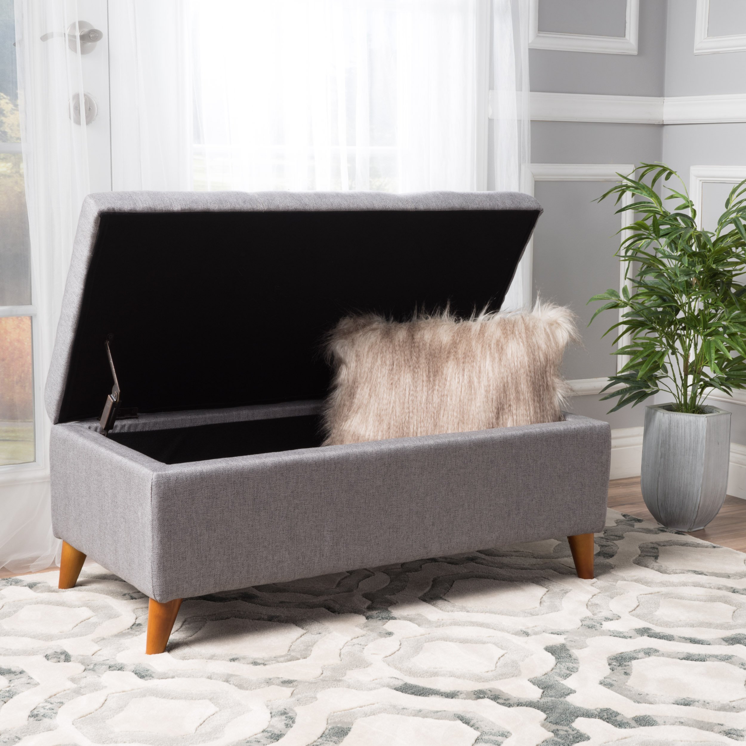 Christopher Knight Home Harper Fabric Storage Ottoman, Grey Dimensions: 19.25”D x 38.00”W x 16.25”H