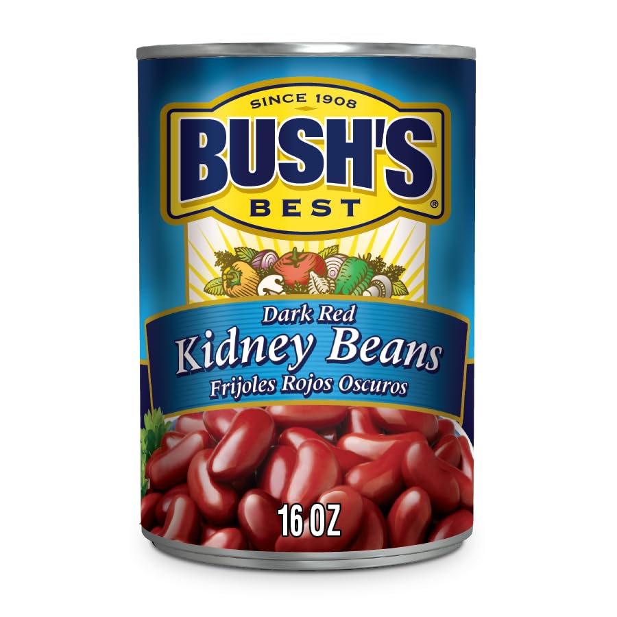 BUSH'S BEST 16 oz Canned Dark Red Kidney Beans, Source of Plant Based Protein and Fiber, Low Fat, Gluten Free, (Pack of 12)