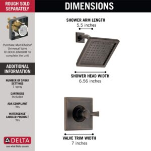 Delta Faucet Dryden 14 Series Single-Function Shower Trim Kit with Single-Spray Touch-Clean Shower Head, Venetian Bronze, 2.0 GPM Water Flow, T14251-RB-WE (Valve Not Included)