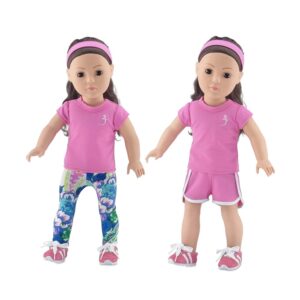 emily rose 18 inch doll sports yoga exercise clothes outfit, including pink doll sneakers gym shoes! | gift boxed! | compatible with american girl dolls