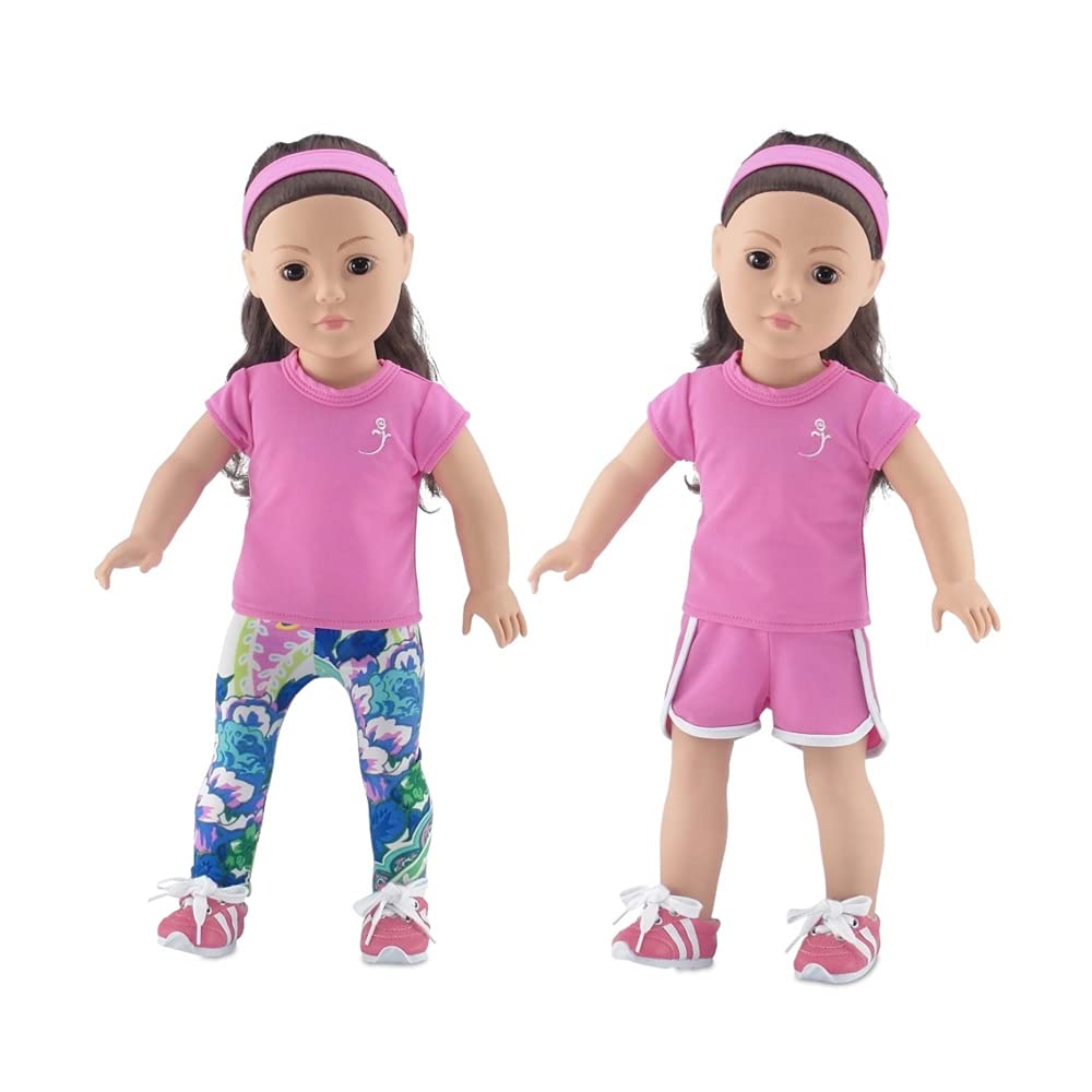 Emily Rose 18 Inch Doll Sports Yoga Exercise Clothes Outfit, Including Pink Doll Sneakers Gym Shoes! | Gift Boxed! | Compatible with American Girl Dolls