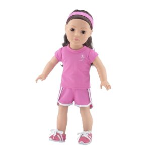 Emily Rose 18 Inch Doll Sports Yoga Exercise Clothes Outfit, Including Pink Doll Sneakers Gym Shoes! | Gift Boxed! | Compatible with American Girl Dolls