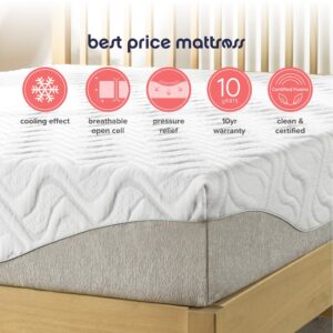 Best Price Mattress 9" Gel Infused Memory Foam Mattress, King, White