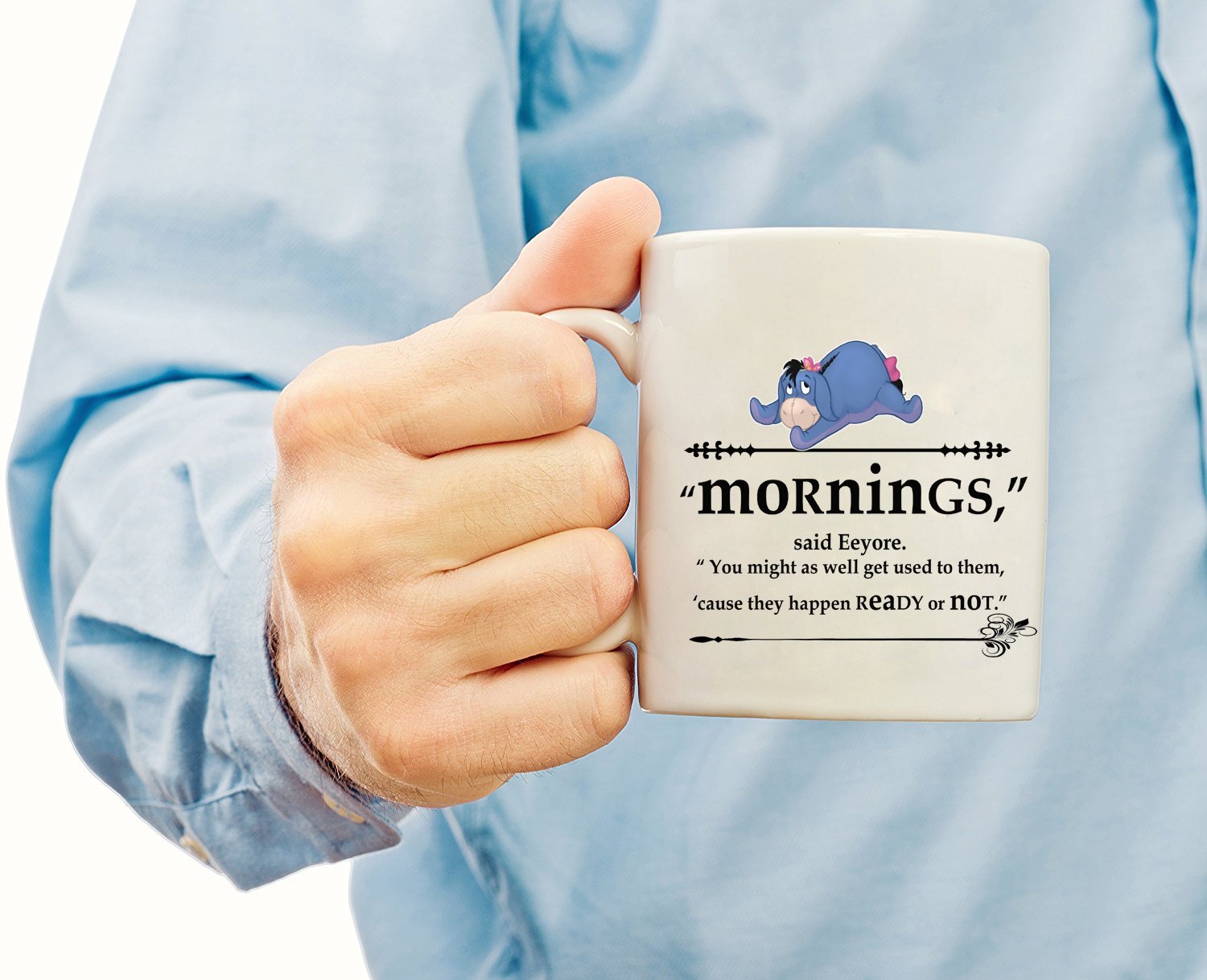 Eeyore - "Mornings" Coffee Mug from Winnie the Pooh, Best gift for morning people to drink coffee, Funny Coffee Mug