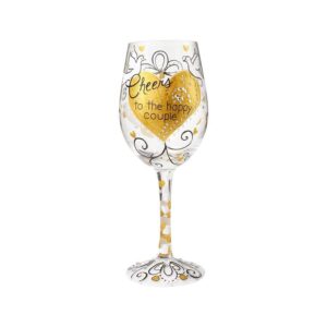 enesco designs by lolita “happy couple” hand-painted artisan wine glass, 15 oz, multicolor