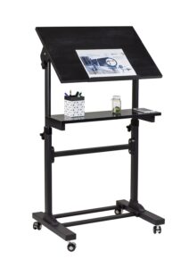 mount-it! mobile stand up desk, portable podium and presentation lectern height-adjustable multi-purpose standing workstation,black.