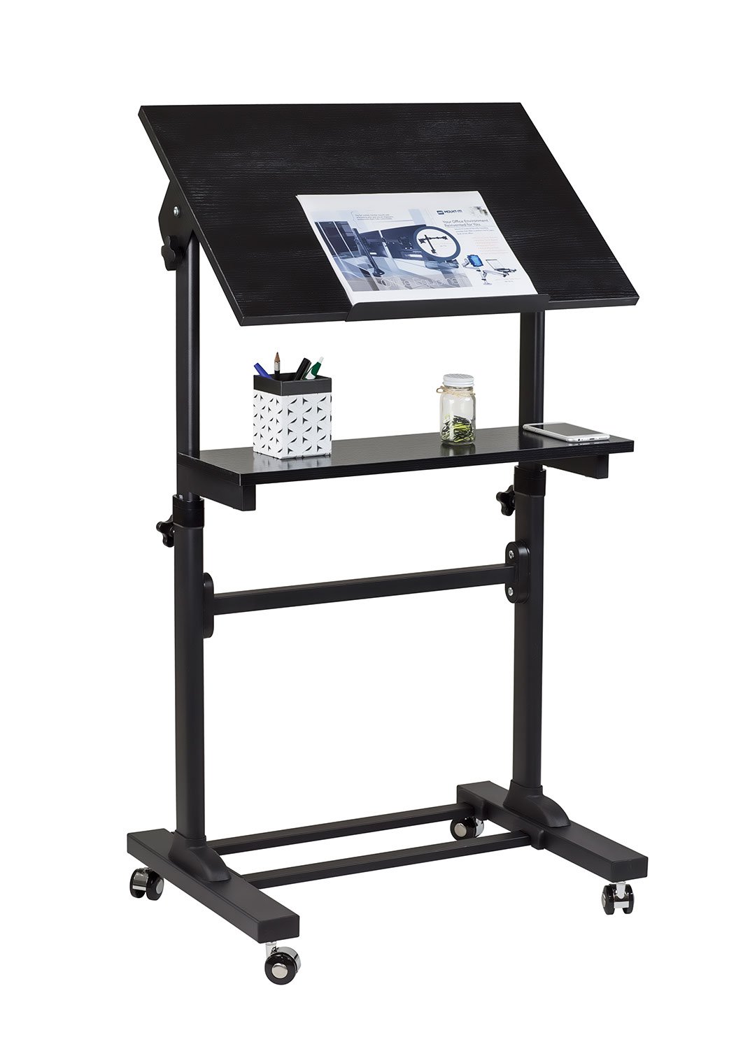 Mount-It! Mobile Stand Up Desk, Portable Podium and Presentation Lectern Height-Adjustable Multi-Purpose Standing Workstation,Black.