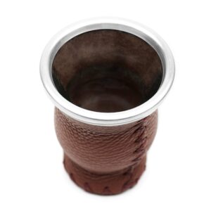 BALIBETOV [New Leather & Glass Yerba Mate Gourd Set (Mate Cup) with Yerba Mate Bombilla (Straw) (Brown)