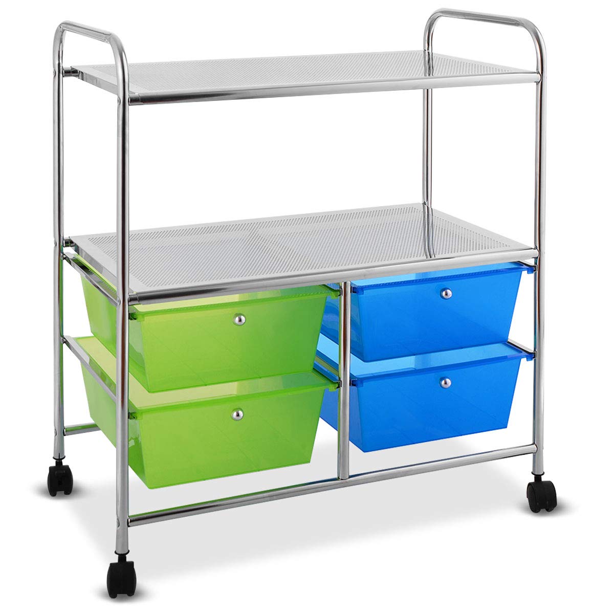 Giantex Rolling Storage Cart w/ 4 Drawers 2 Shelves Metal Rack Shelf Home Office School Beauty Salon Utility Organizer Cart with Wheels (Blue & Green)