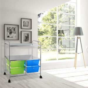 Giantex Rolling Storage Cart w/ 4 Drawers 2 Shelves Metal Rack Shelf Home Office School Beauty Salon Utility Organizer Cart with Wheels (Blue & Green)