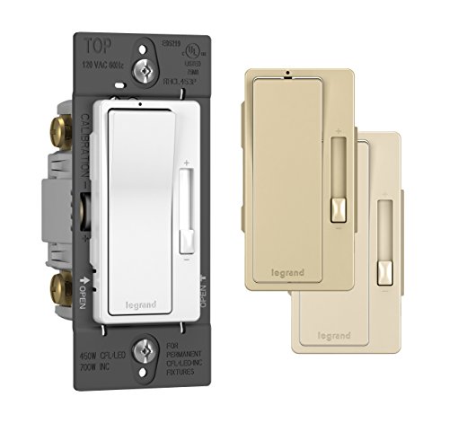 Legrand radiant RH453PTCCCV6 450W Preset Decorator Rocker Dimmer Light Switch with Locator Light for Dimmable LED and CFL Bulbs, Single Pole/3-Way, White/Light Almond/Ivory (1 Count)