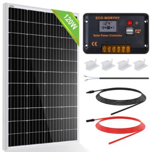 eco-worthy 240watt 12volt solar panel kit for off grid home rv: 2pcs 120w mono solar panel + 30a 12v/24v charger controller + solar cable + tray cable + z bracket mount